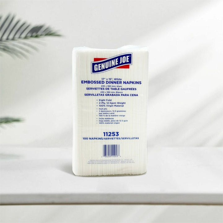 Image of Genuine Joe Dinner Napkins,1/8 Fold,2-Ply,17"x15",100/PK,30PK/CT,WE