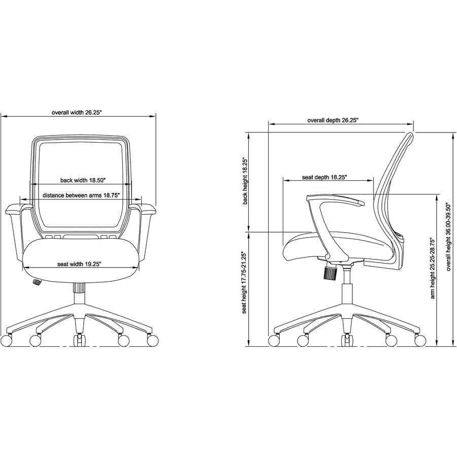 Image of Lorell Executive Chair, Mesh Mid Back, 27"x26"x40-3/4", BK