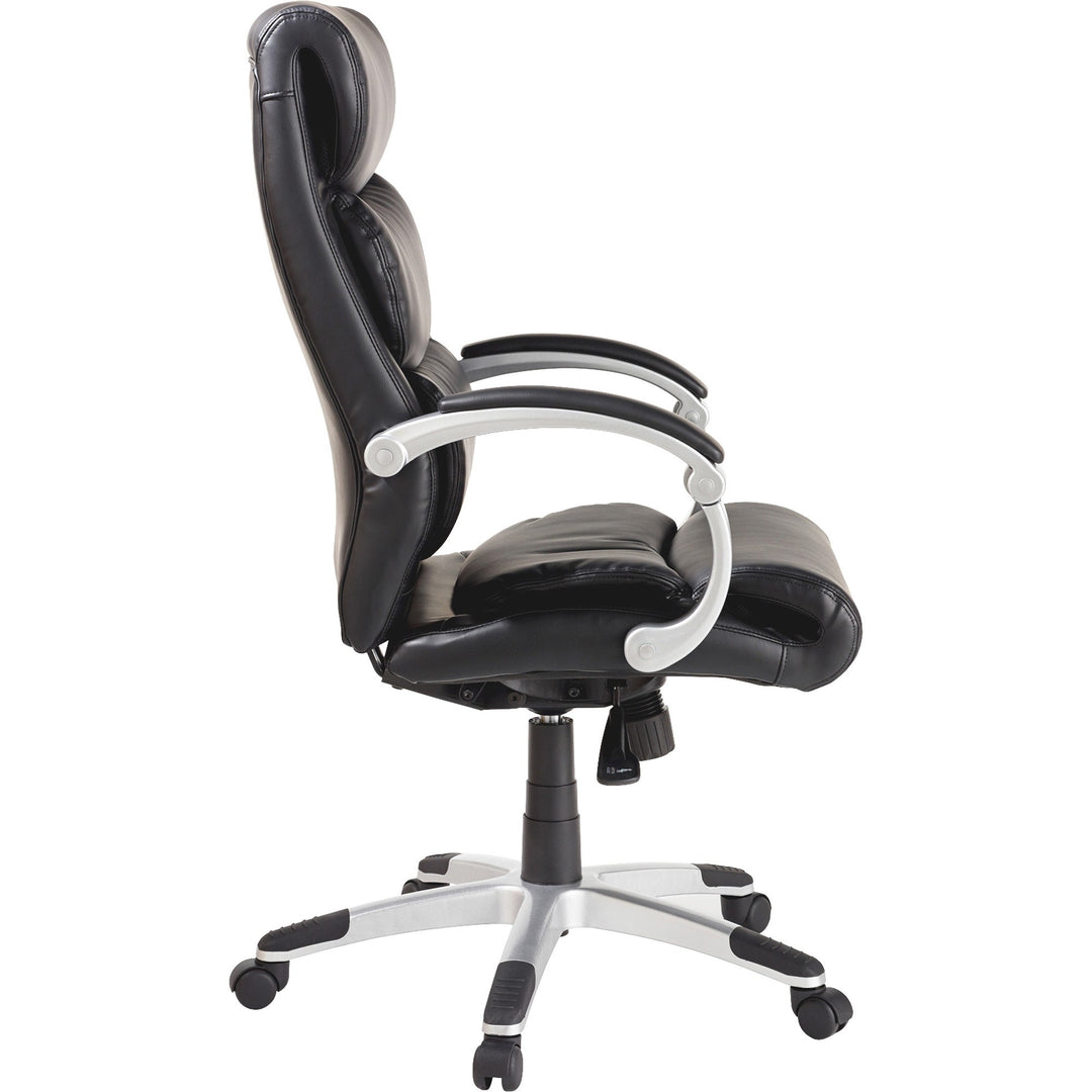 Image of Lorell Hi-Back Chair,Leather,Flex Arms,27"x28.4"x43.1"-46.1",BK