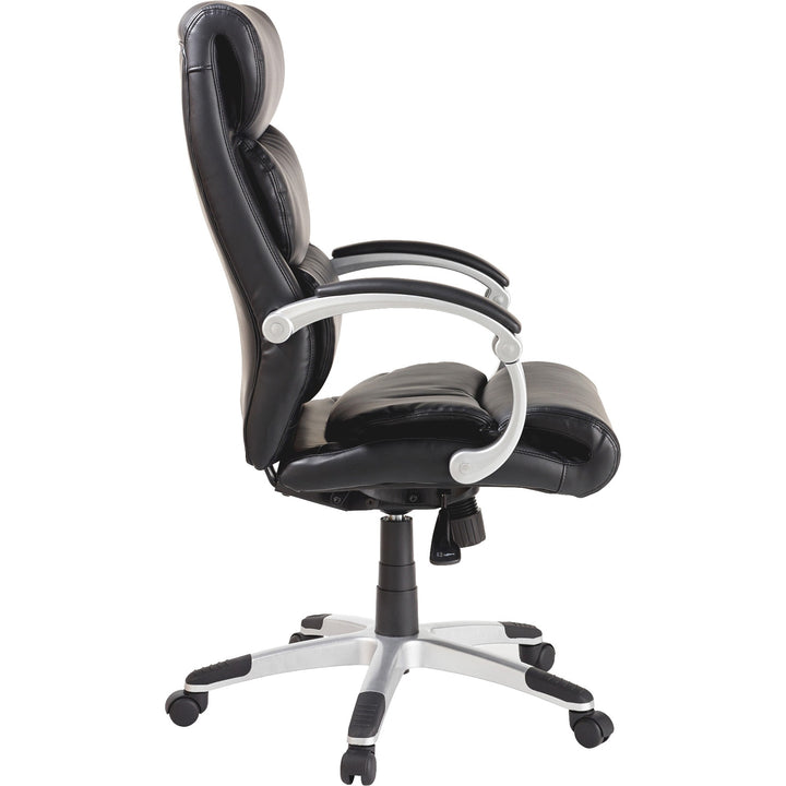 Image of Lorell Hi-Back Chair,Leather,Flex Arms,27"x28.4"x43.1"-46.1",BK