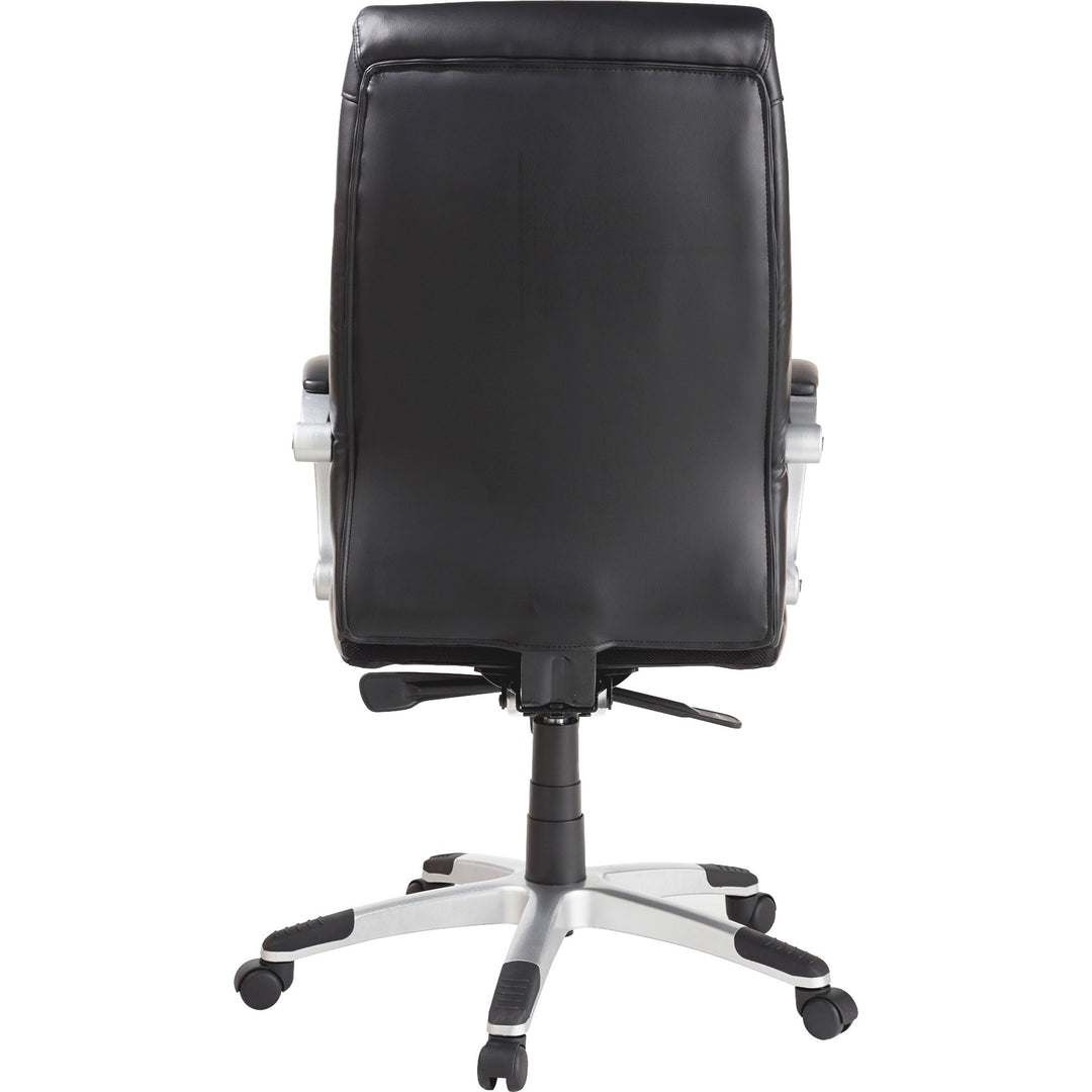 Image of Lorell Hi-Back Chair,Leather,Flex Arms,27"x28.4"x43.1"-46.1",BK
