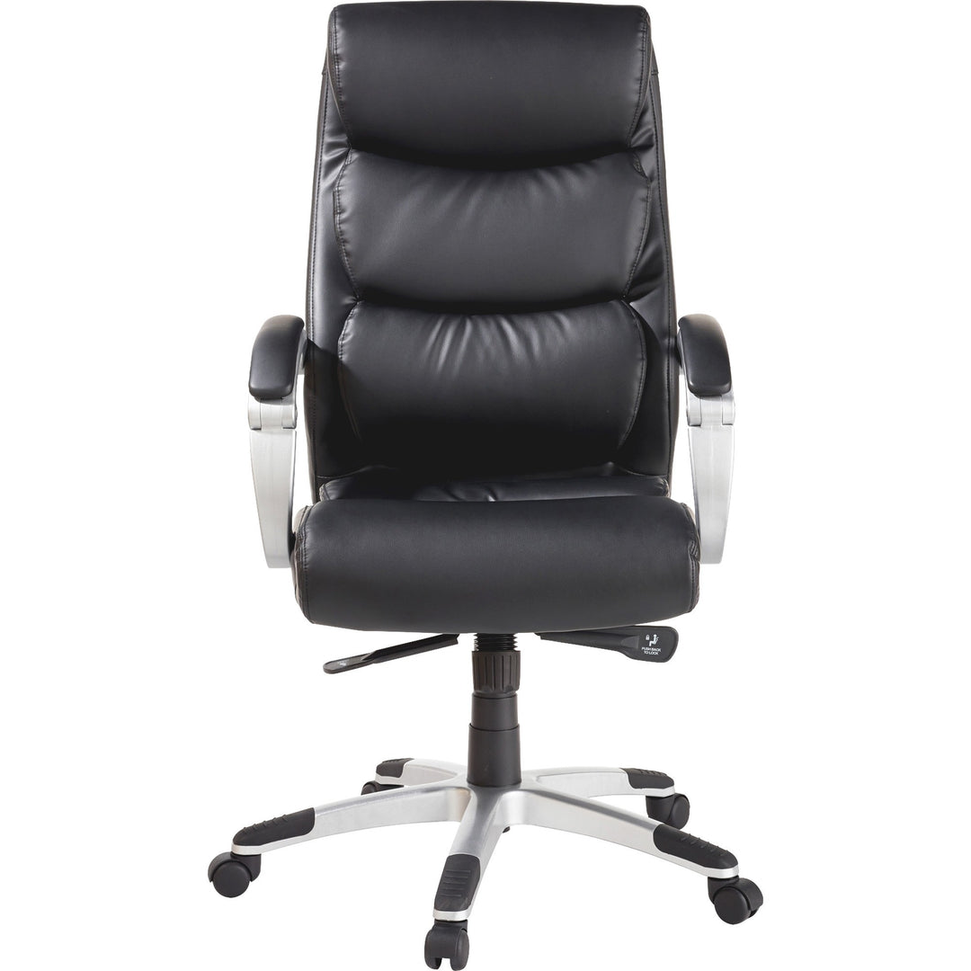 Image of Lorell Hi-Back Chair,Leather,Flex Arms,27"x28.4"x43.1"-46.1",BK