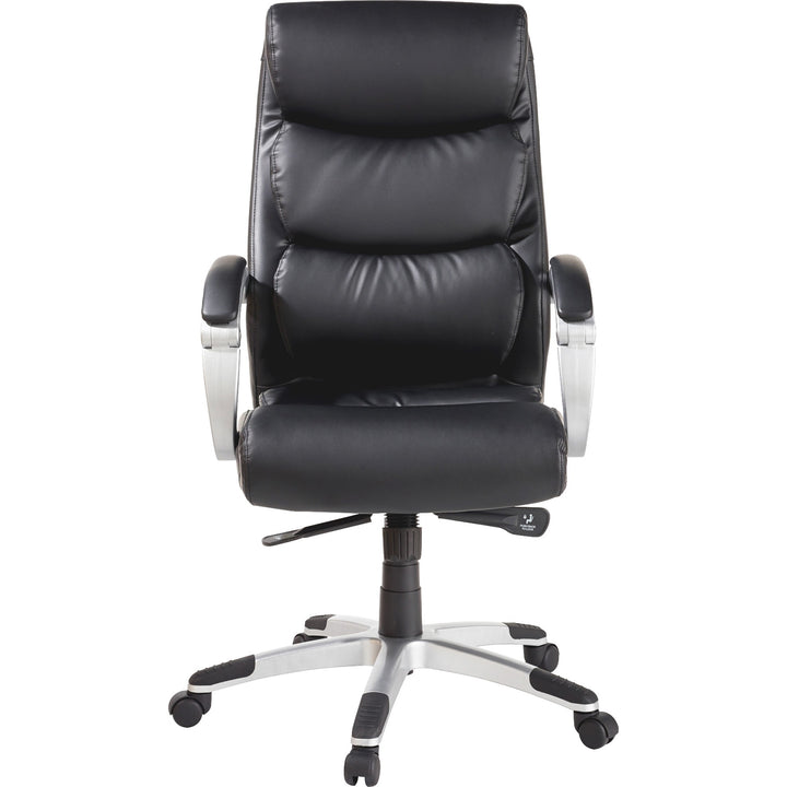 Image of Lorell Hi-Back Chair,Leather,Flex Arms,27"x28.4"x43.1"-46.1",BK