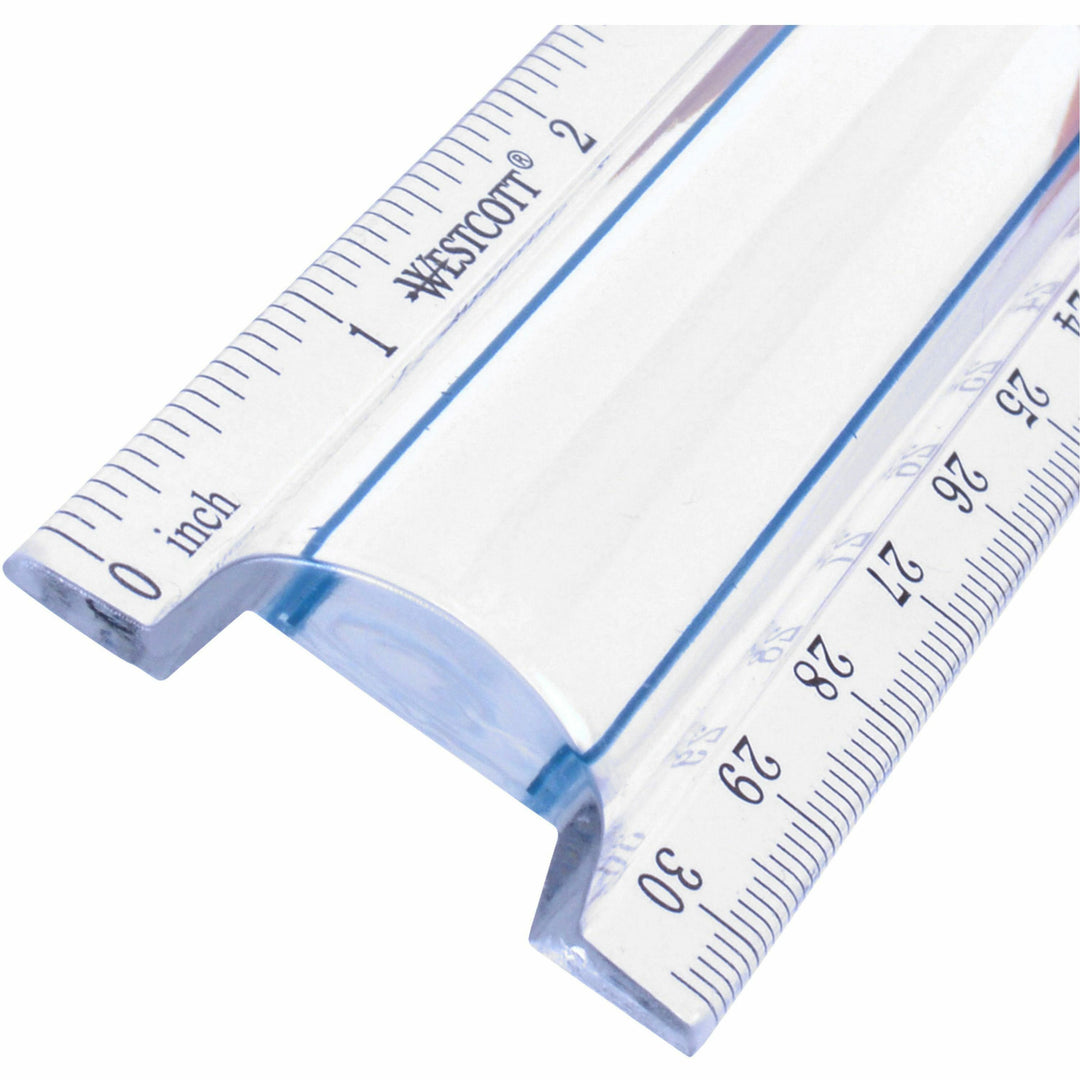 Image of Westcott® 12" Magnifying Ruler, Standard/metric, Plastic, Clear