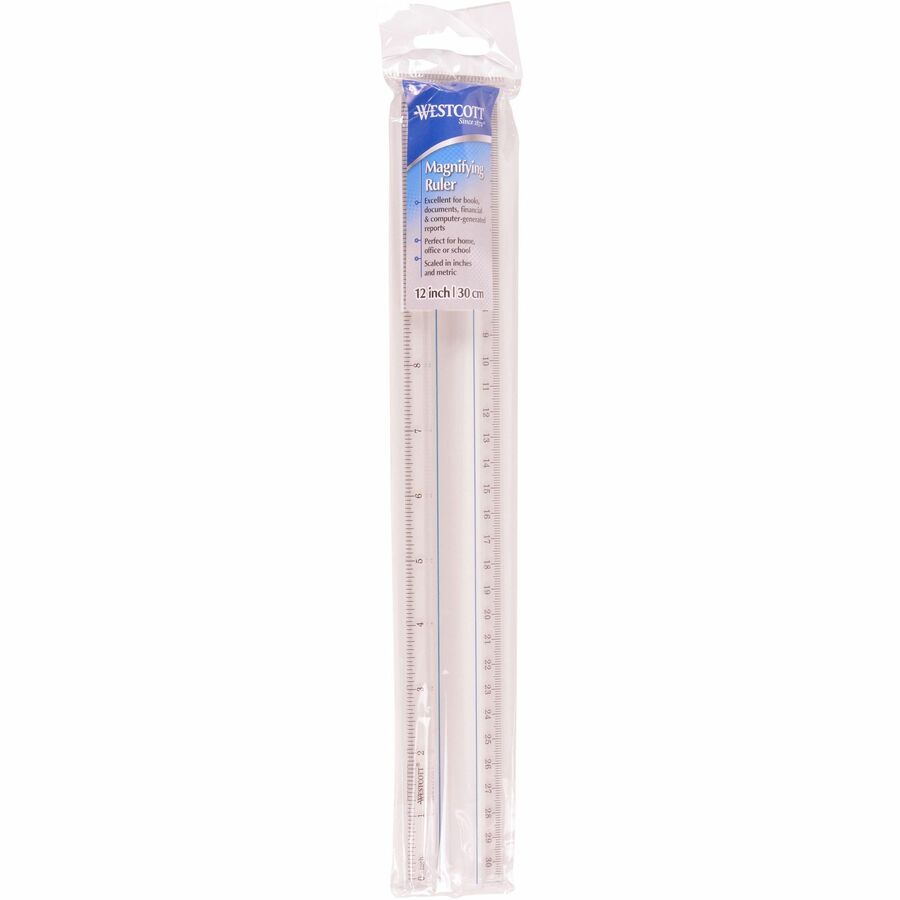 Image of Westcott® 12" Magnifying Ruler, Standard/metric, Plastic, Clear
