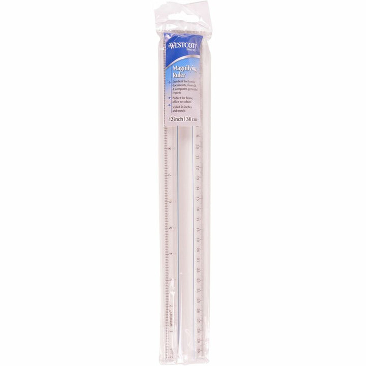 Image of Westcott® 12" Magnifying Ruler, Standard/metric, Plastic, Clear