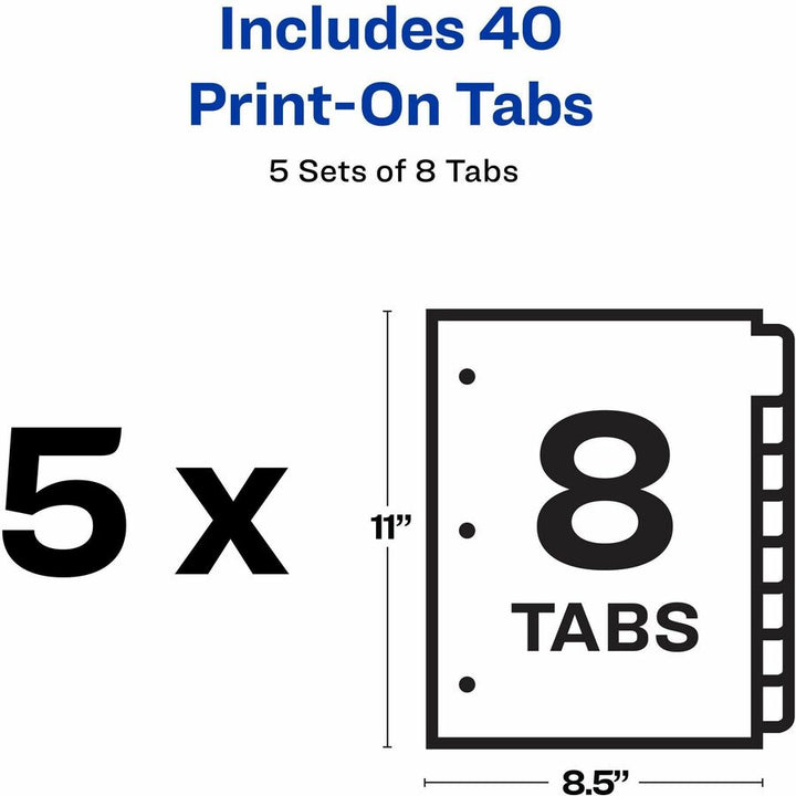 Image of Avery® Customizable Print-On Dividers, 3-Hole Punched, 8-Tab, 11 x 8.5, White, 5 Sets