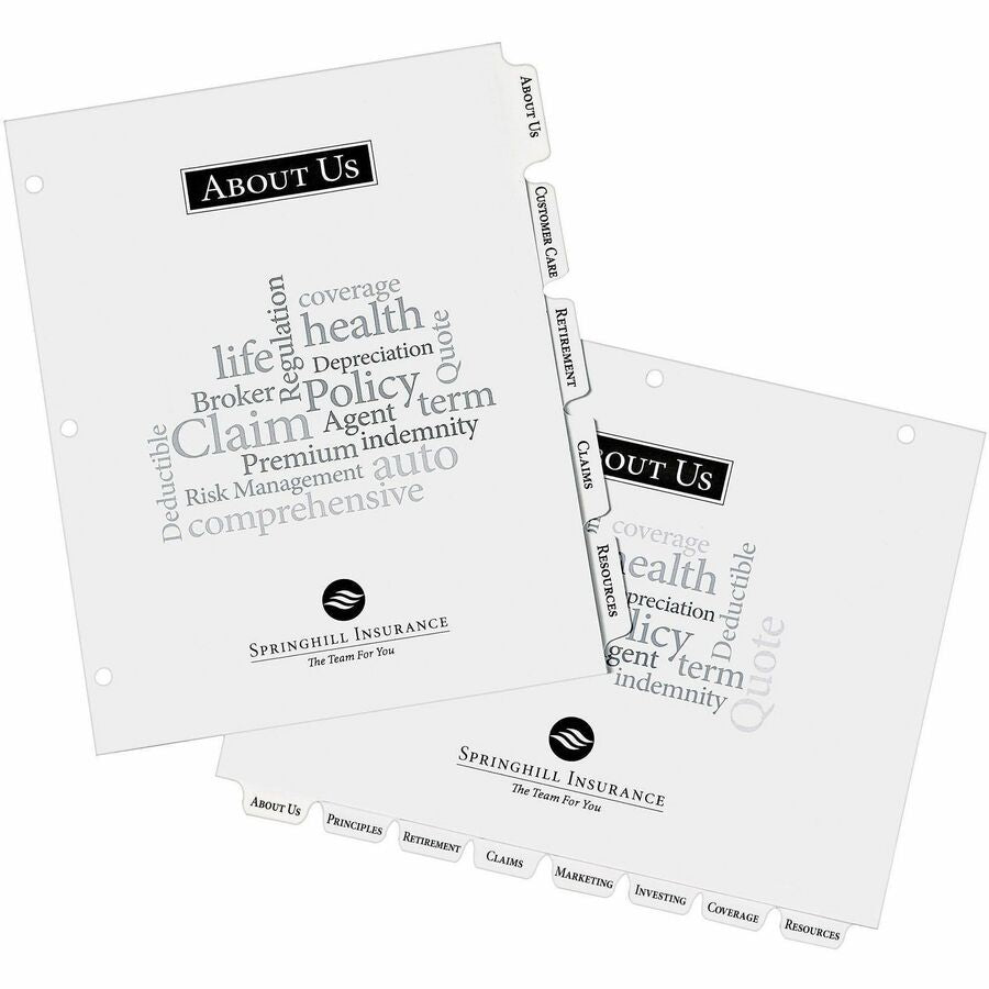 Image of Avery® Customizable Print-On Dividers, 3-Hole Punched, 8-Tab, 11 x 8.5, White, 5 Sets