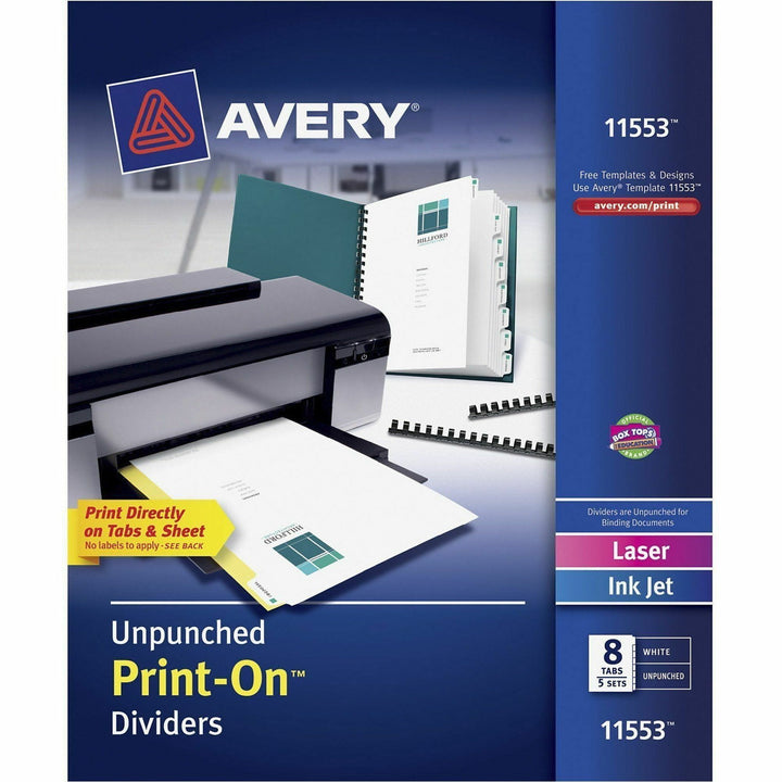 Image of Avery® Customizable Print-On Dividers, Unpunched, 8-Tab, 11 x 8.5, White, 5 Sets