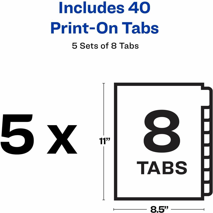 Image of Avery® Customizable Print-On Dividers, Unpunched, 8-Tab, 11 x 8.5, White, 5 Sets