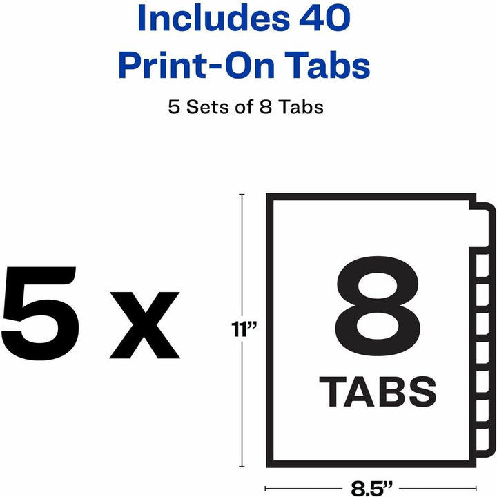 Image of Avery® Customizable Print-On Dividers, Unpunched, 8-Tab, 11 x 8.5, White, 5 Sets