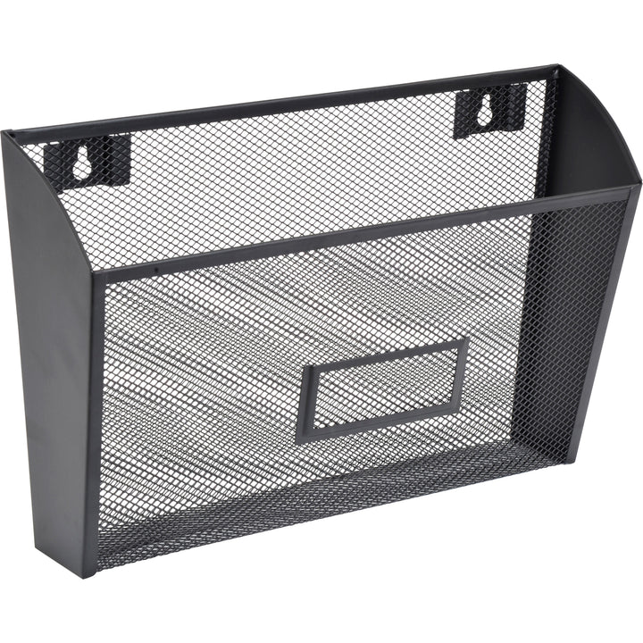 Image of Lorell Black Mesh/Wire 84144 Mesh Wire Wall Pocket, 6.62" H x 12.62" W x 4.75" Depth, Black, 1 Each