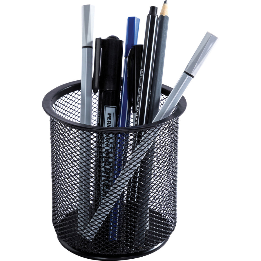 Image of Lorell Pencil Cup, Steel Mesh, 3-1/2"x3-7/8", Black