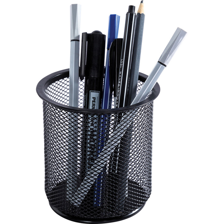 Image of Lorell Pencil Cup, Steel Mesh, 3-1/2"x3-7/8", Black