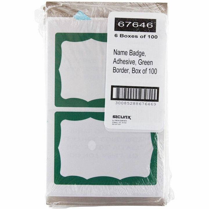 Image of Baumgartens® Visitor Badges, Green Border, 3-1/2"x2-1/4", 100/BX, WE/GN