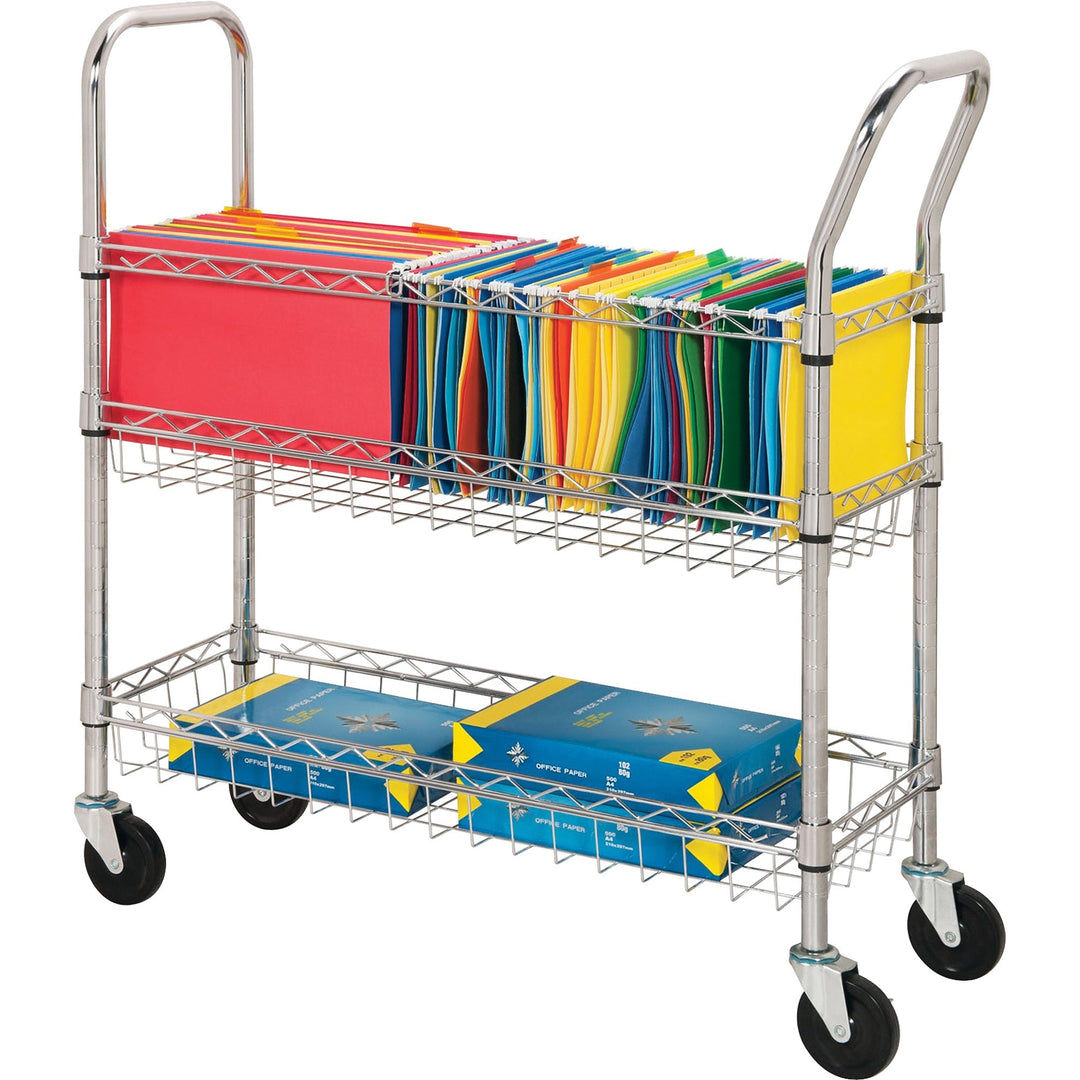 Image of Lorell Wire Mail Cart, Ltr/Lgl, 34-1/4"x12-1/2"x40", Chrome
