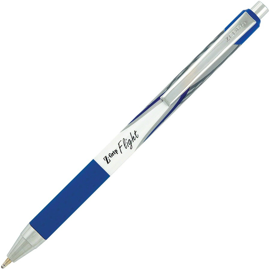 Image of Zebra® Z-Grip Flight Ballpoint Pen, Retractable, Bold 1.2 mm, Blue Ink, Black/Blue/White Barrel, 12/Pack