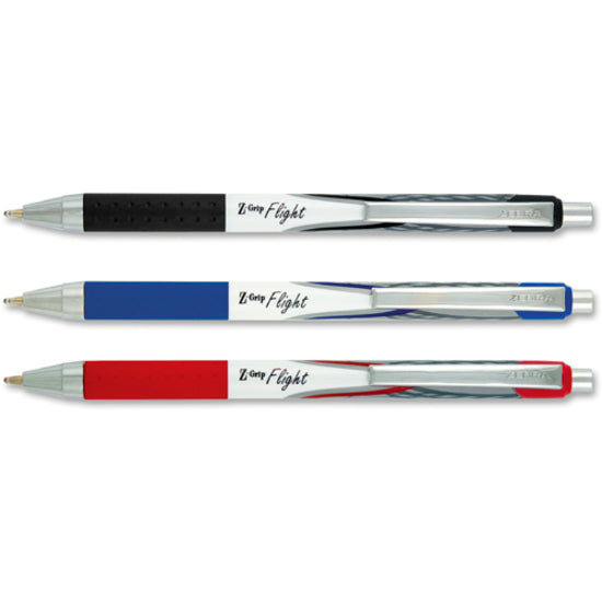 Image of Zebra® Z-Grip Flight Ballpoint Pen, Retractable, Bold 1.2 mm, Blue Ink, Black/Blue/White Barrel, 12/Pack