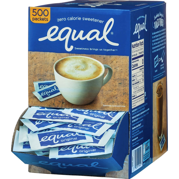 Image of Equal NUT20015448 Zero Calorie Original Sweetener Packets, 0.035 oz (1 g), Artificial Sweetener, 500 / Box