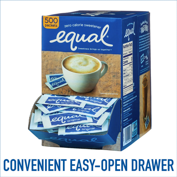Image of Equal NUT20015448 Zero Calorie Original Sweetener Packets, 0.035 oz (1 g), Artificial Sweetener, 500 / Box