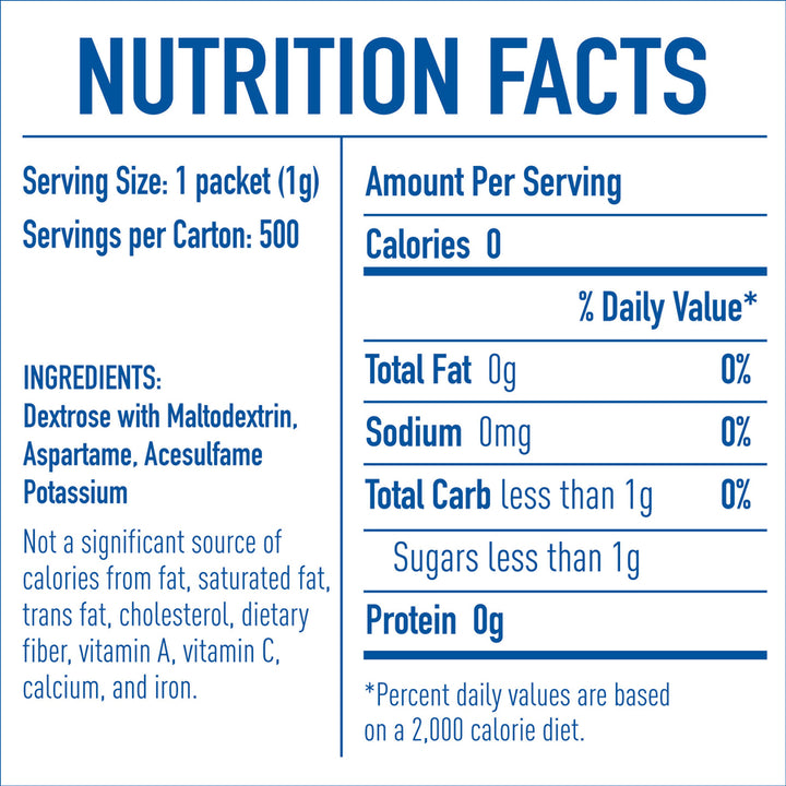 Image of Equal NUT20015448 Zero Calorie Original Sweetener Packets, 0.035 oz (1 g), Artificial Sweetener, 500 / Box
