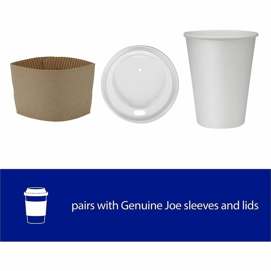 Image of Genuine Joe 19046CT 10 oz Disposable Hot Cups, 10 fl oz, White, Polyurethane, Hot Drink, Beverage, 250 Cups/Bundle, 4 / Carton