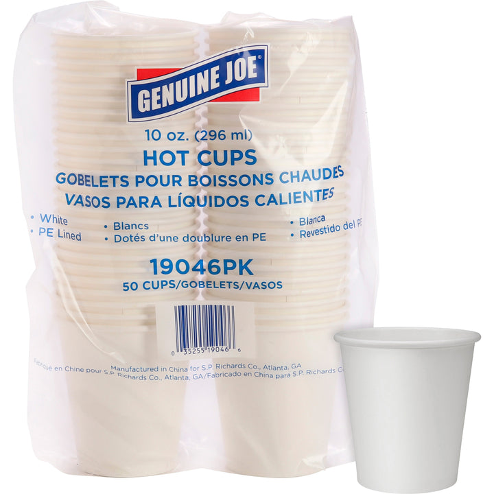 Image of Genuine Joe 19046 10 oz Disposable Hot Cups, 10 fl oz, White, Polyurethane, Beverage, Hot Drink, 50 / Pack