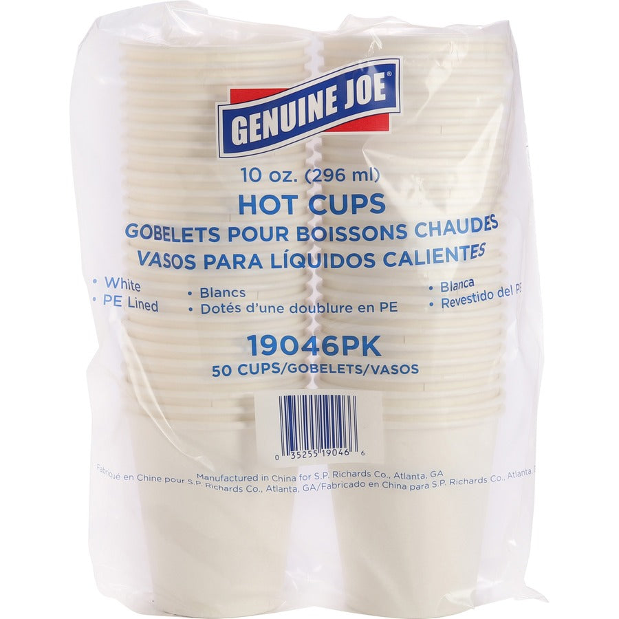 Image of Genuine Joe 19046 10 oz Disposable Hot Cups, 10 fl oz, White, Polyurethane, Beverage, Hot Drink, 50 / Pack