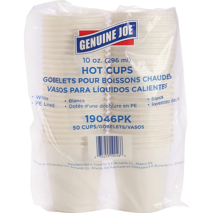 Image of Genuine Joe 19046 10 oz Disposable Hot Cups, 10 fl oz, White, Polyurethane, Beverage, Hot Drink, 50 / Pack