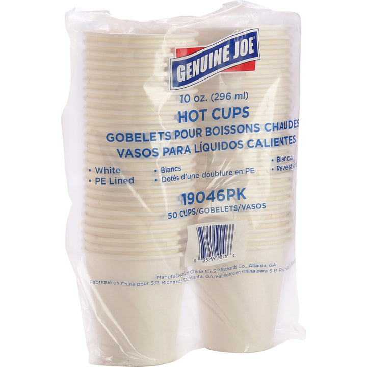 Image of Genuine Joe 19046 10 oz Disposable Hot Cups, 10 fl oz, White, Polyurethane, Beverage, Hot Drink, 50 / Pack
