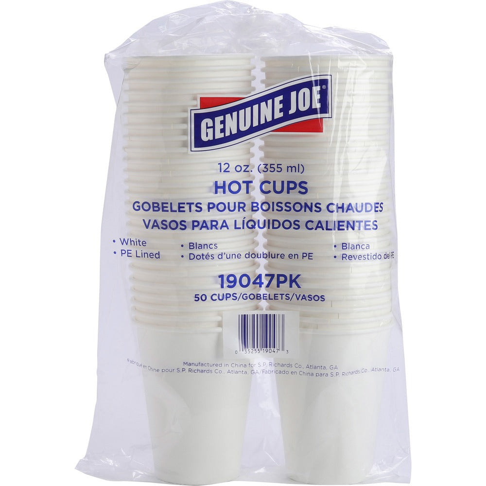 Image of Genuine Joe Hot Cups, Single Poly-Lined Wall, 12oz, 50/PK, 20PK/CT, WE