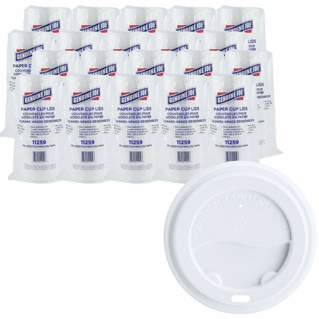 Image of Genuine Joe 11259CT Hot Cup Protective Lids, Polystyrene, White, 50/Pack, 20 / Carton