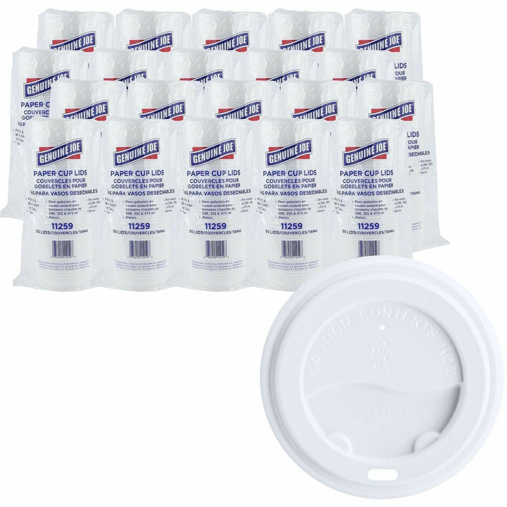 Image of Genuine Joe 11259CT Hot Cup Protective Lids, Polystyrene, White, 50/Pack, 20 / Carton