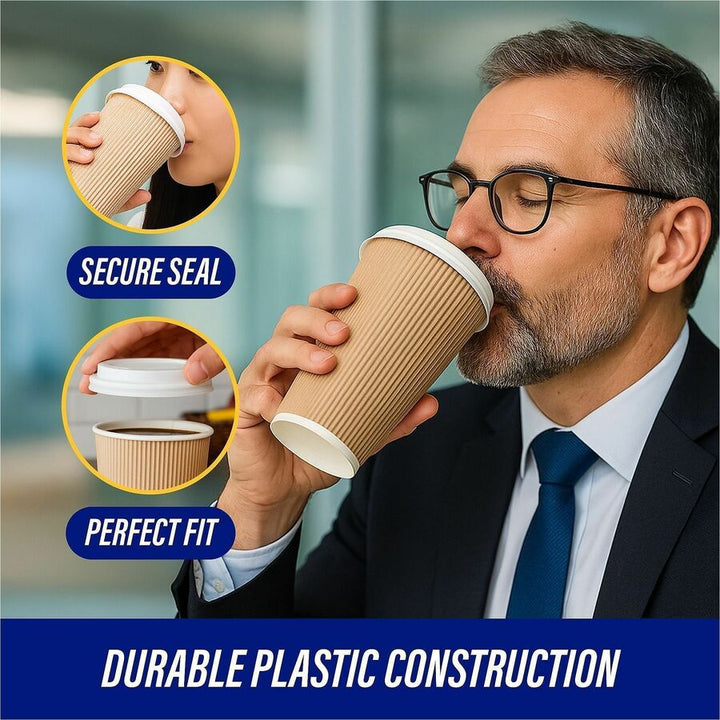 Image of Genuine Joe 11259CT Hot Cup Protective Lids, Polystyrene, White, 50/Pack, 20 / Carton