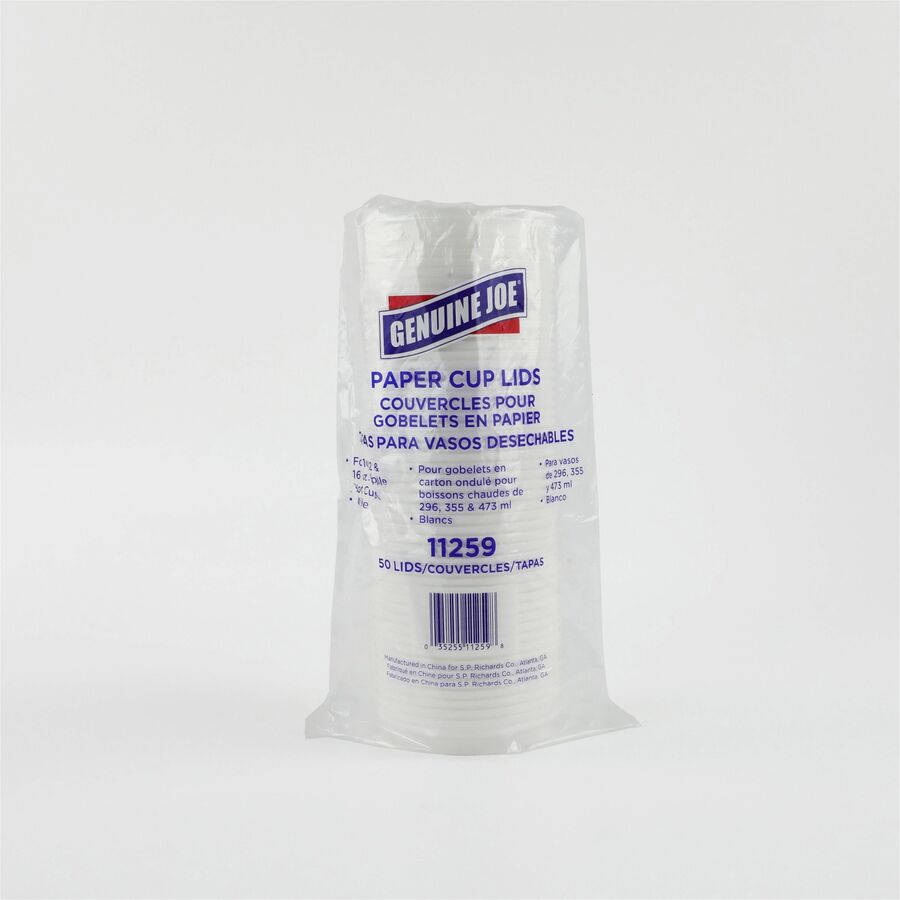 Image of Genuine Joe 11259CT Hot Cup Protective Lids, Polystyrene, White, 50/Pack, 20 / Carton