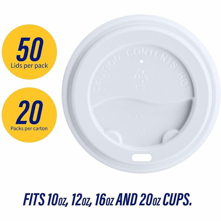 Image of Genuine Joe 11259CT Hot Cup Protective Lids, Polystyrene, White, 50/Pack, 20 / Carton