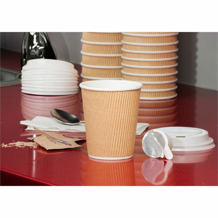 Image of Genuine Joe 11259CT Hot Cup Protective Lids, Polystyrene, White, 50/Pack, 20 / Carton
