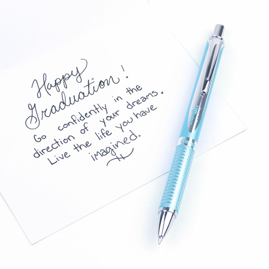 Image of Pentel® Energel Alloy Rt Gel Pen, Retractable, Medium 0.7 Mm, Black Ink, Aquamarine Barrel