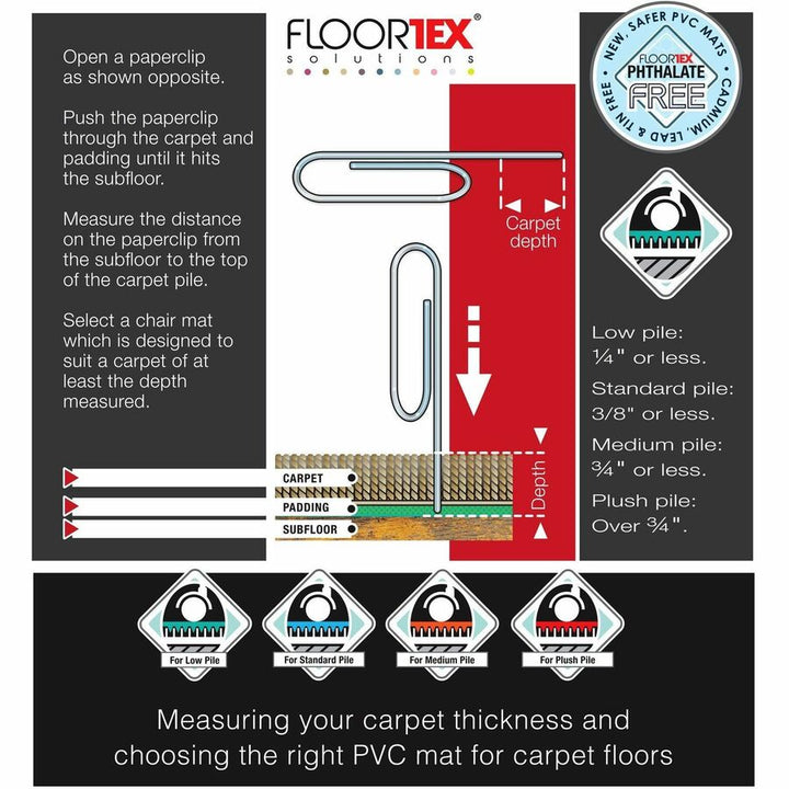Image of Floortex® Cleartex Advantagemat Phthalate Free PVC Chair Mat for Low Pile Carpets, 48" w x 60" l, Clear