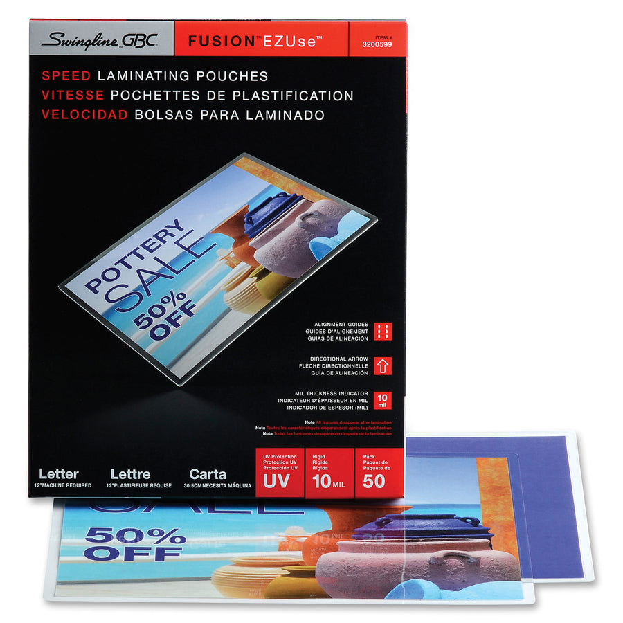 Image of GBC® Ezuse Thermal Laminating Pouches, 10 Mil, 9" X 11.5", Gloss Clear, 50/box