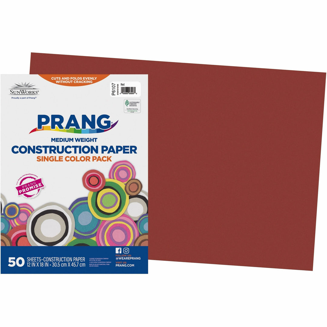 Image of Prang 6107 Construction Paper, Craft, 18" W x 12" Length, Red, 50 / Pack