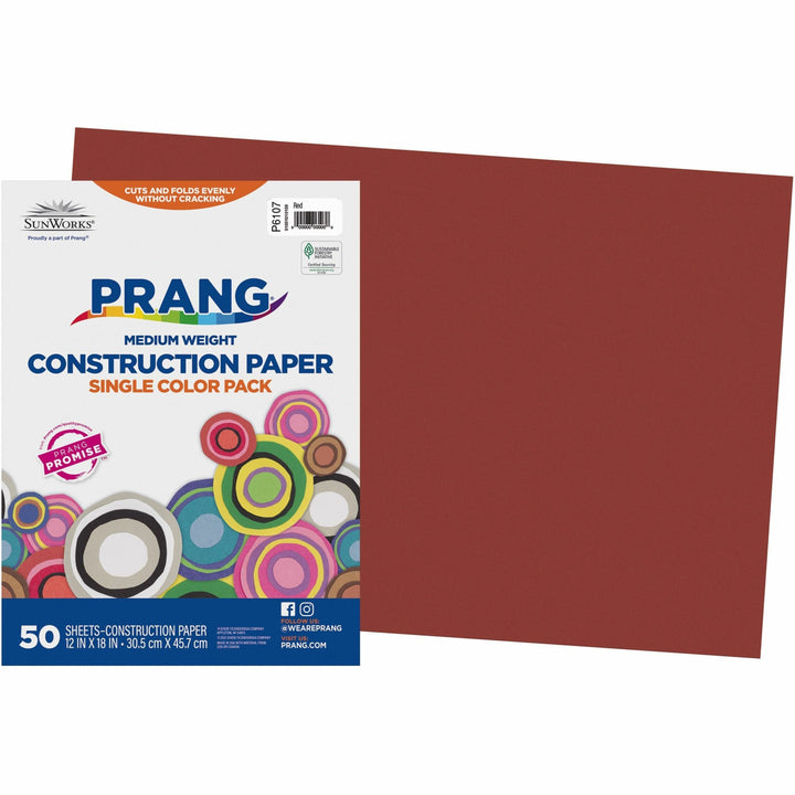 Image of Prang 6107 Construction Paper, Craft, 18" W x 12" Length, Red, 50 / Pack