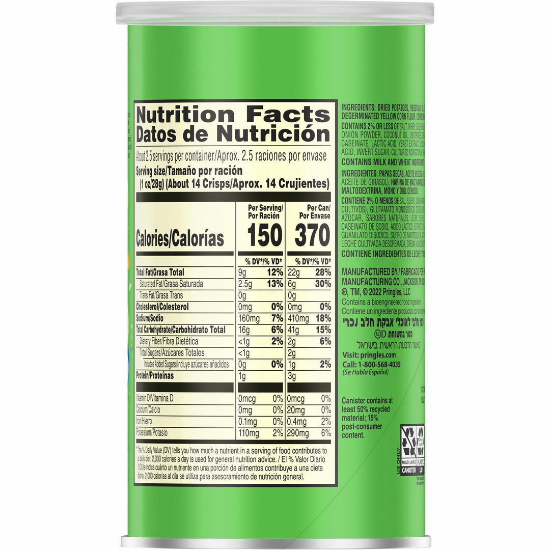 Image of Keebler® Pringles Potato Crisps, 2.5oz., 12/CT, Sour Cream/Onion