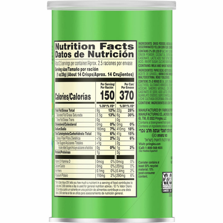 Image of Keebler® Pringles Potato Crisps, 2.5oz., 12/CT, Sour Cream/Onion