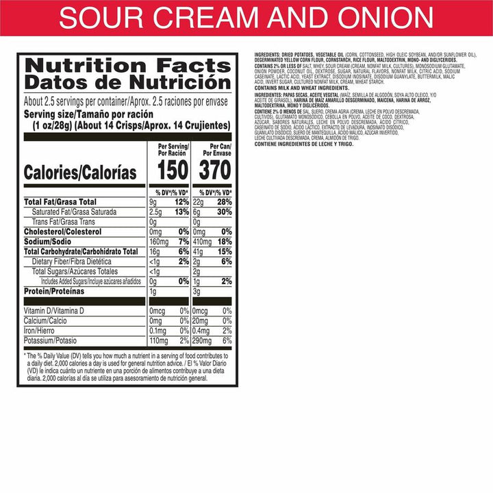 Image of Keebler® Pringles Potato Crisps, 2.5oz., 12/CT, Sour Cream/Onion