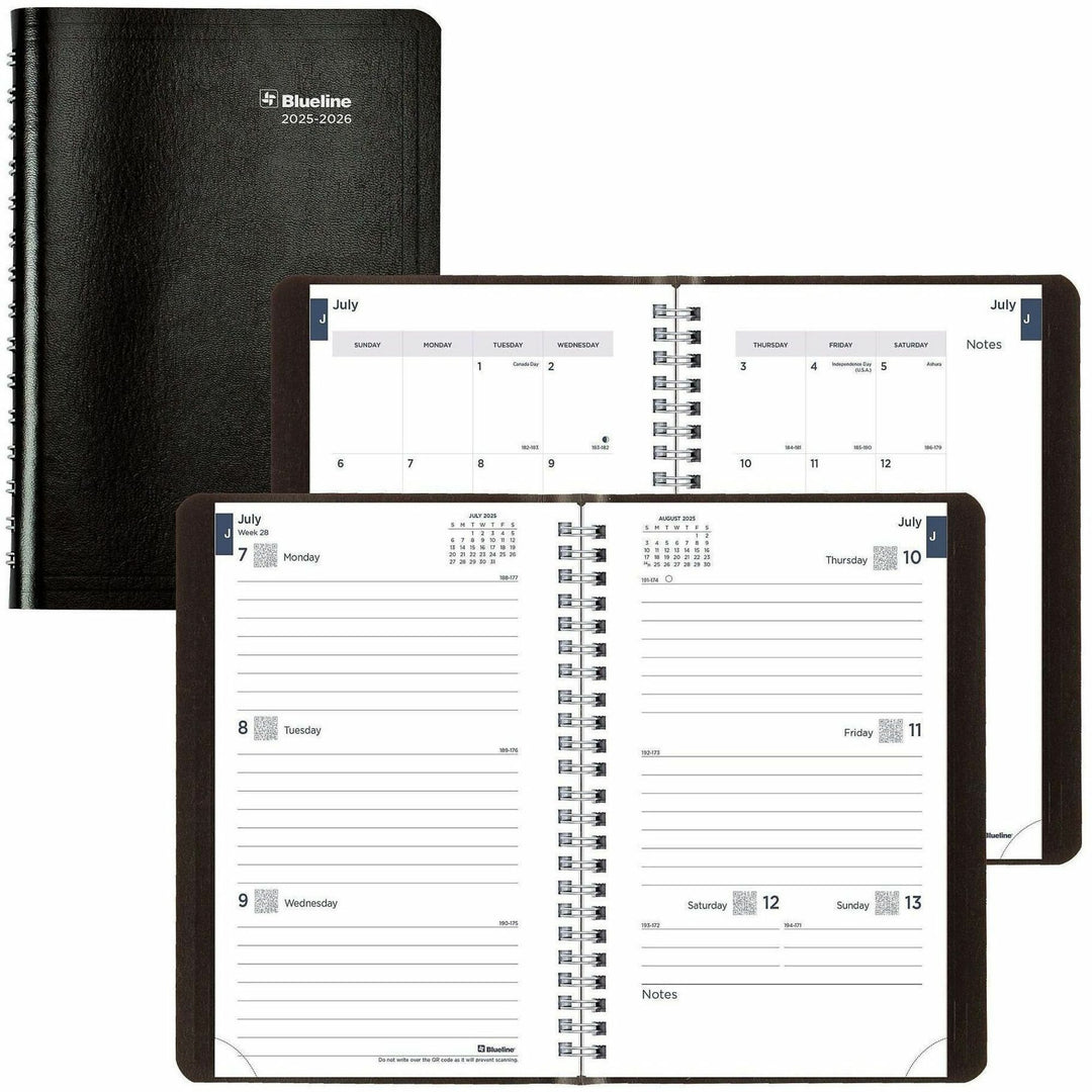 Image of Blueline® Academic Weekly/Monthly Planner, 8 x 5, Black Cover, 13-Month (Jul to Aug): 2024 to 2025