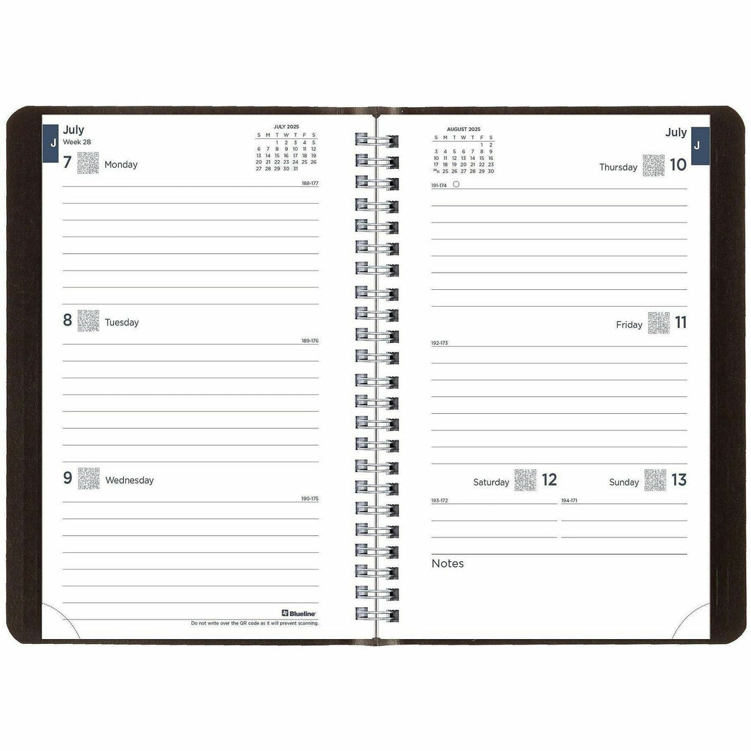 Image of Blueline® Academic Weekly/Monthly Planner, 8 x 5, Black Cover, 13-Month (Jul to Aug): 2024 to 2025