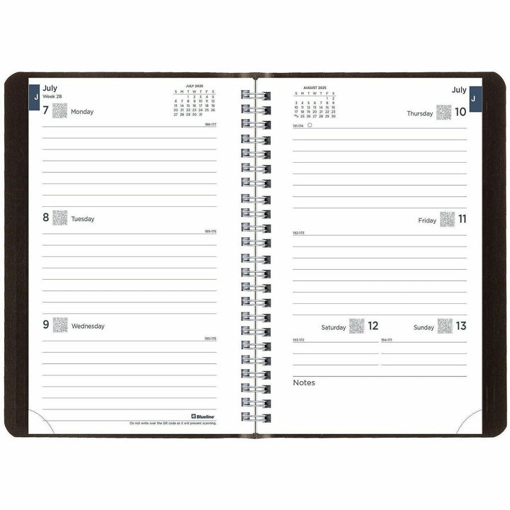 Image of Blueline® Academic Weekly/Monthly Planner, 8 x 5, Black Cover, 13-Month (Jul to Aug): 2024 to 2025