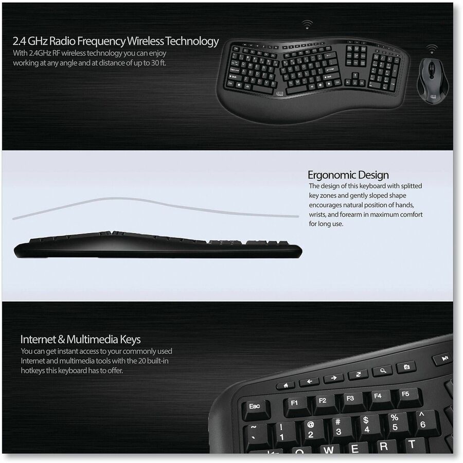 Image of Adesso Tru-Form WKB-1500GB Wireless Ergonomic Keyboard and Laser Mouse