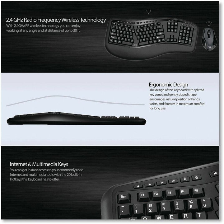 Image of Adesso Tru-Form WKB-1500GB Wireless Ergonomic Keyboard and Laser Mouse